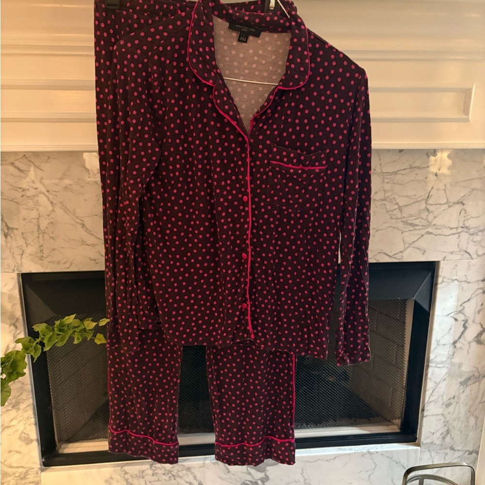 Ann Taylor Burgundy Pajama Set with Pink Accents